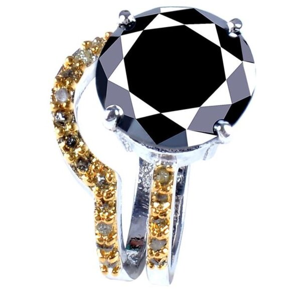 Stunning 6.35CT Black Moissanite 925 Sterling Silver Bridal Ring Set - Picture 3 of 6